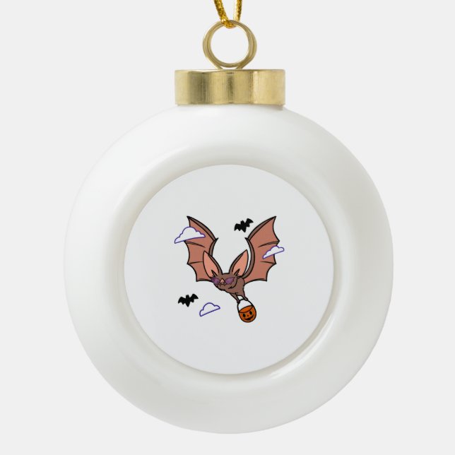 Halloween flying bat cute ceramic ball christmas ornament (Front)