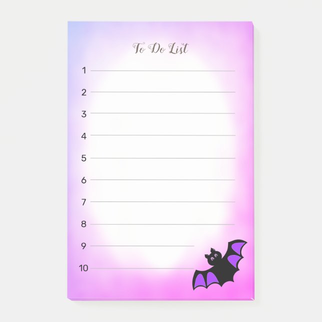 Halloween flying bat on purple & white To Do List  Post-it Notes (Front)