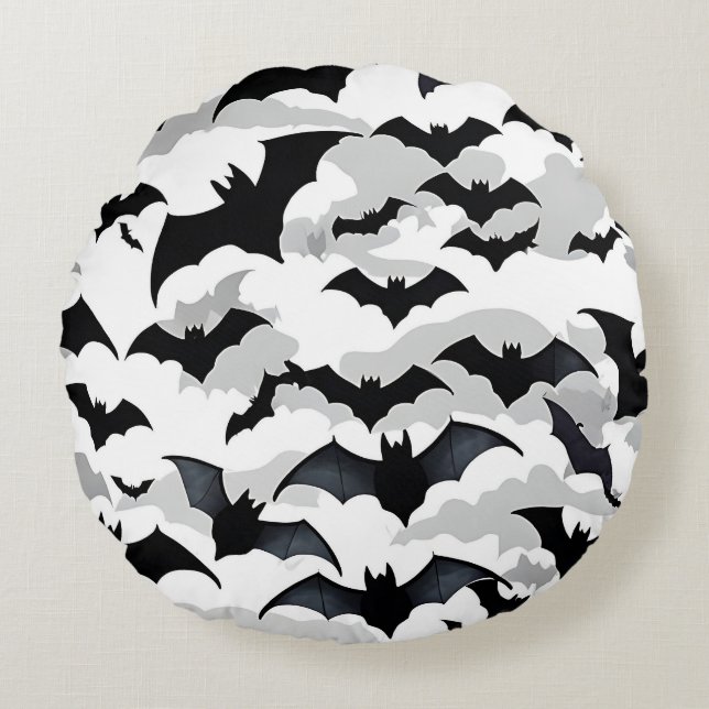 Halloween Flying Bats Round Cushion (Front)