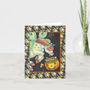 HALLOWEEN FLYING HORSE, CANDY CORN Blank Note Card