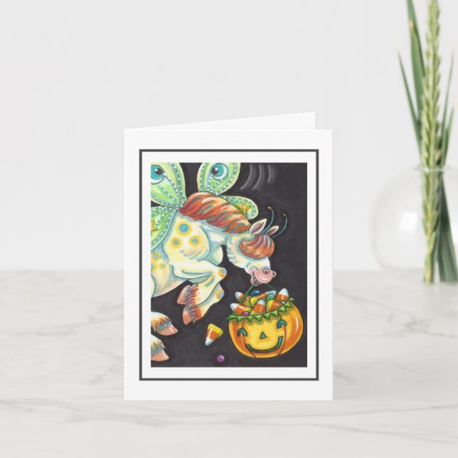 HALLOWEEN FLYING HORSE, CANDY CORN Blank Note Card (Front)