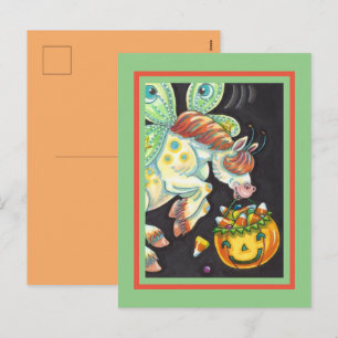 HALLOWEEN FLYING HORSE CANDY CORN HOLIDAY POSTCARD