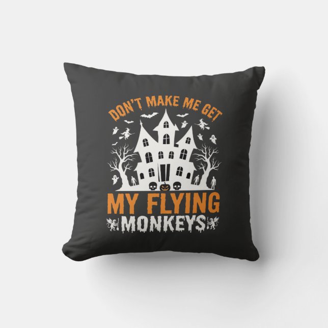 Halloween Flying Monkeys Haunted House Graphic Cushion (Front)