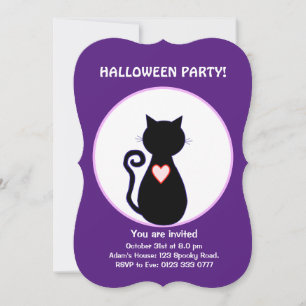 Halloween flying witch & black cat invitation