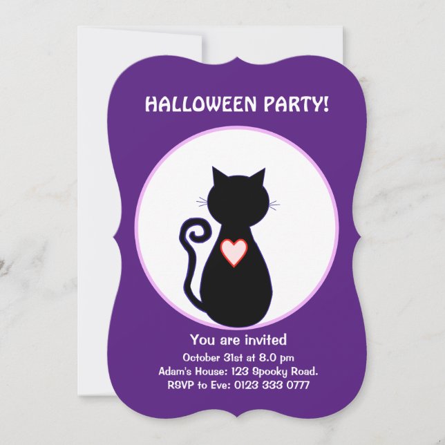 Halloween flying witch & black cat invitation (Front)