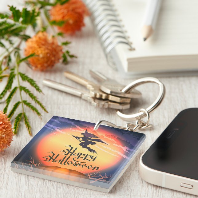 Halloween Flying Witch Broom Pumpkin Keychain (Creator Uploaded)