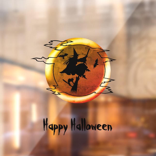 Halloween flying witch broomstick full moon custom window cling (Sheet 2)