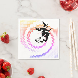 Halloween flying witch colourful neon magic spells napkin