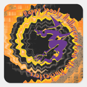 Halloween flying witch custom magic spell text square sticker