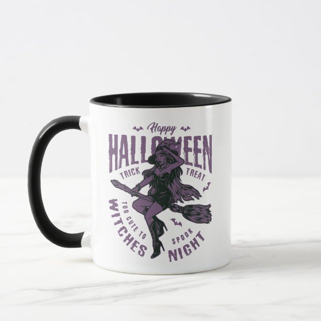 Halloween Flying Witch Mug – "Too Cute to Spook" (Left)