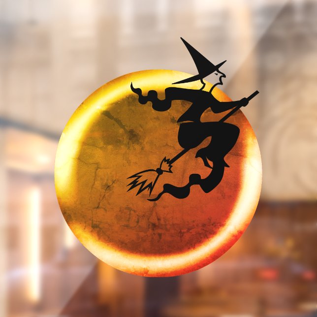 Halloween flying witch on gold full moon spooky window cling (Sheet 2)