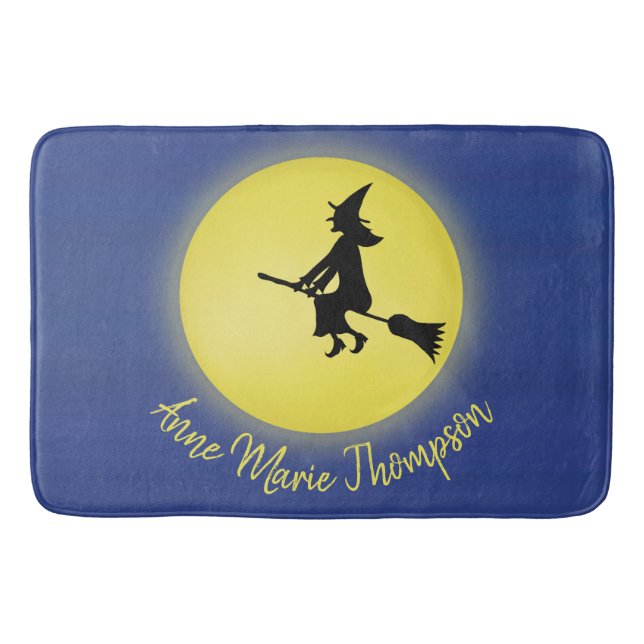 Halloween Flying Witch Silhouette in the Moonlight Bath Mat (Front)