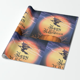 Halloween Flying Witch Wrapping Paper