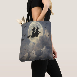 Halloween Flying Witches Bats and Floating Ghosts Tote Bag