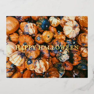 Halloween Foil Postcard Pumpkins Spooky Fall Gold