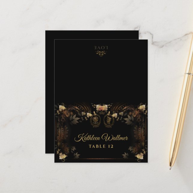 Halloween FOLDING Golden Skeleton Names Postcard (Front/Back In Situ)