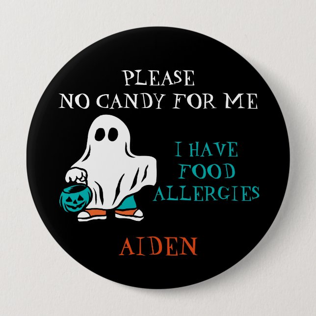Halloween Food Allergy Alert Ghost Teal Pumpkin 10 Cm Round Badge (Front)
