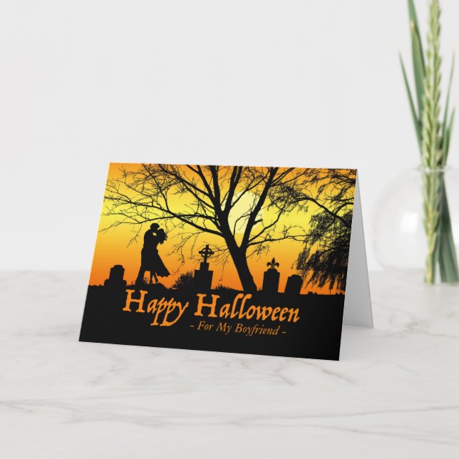 Halloween for Boyfriend, Couple Kissing, Cemetery Card (Front)