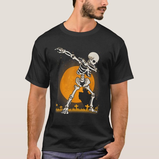 Halloween For Boys Kids Girl Dabbing Skeleton Cost T-Shirt (Front)