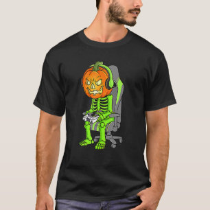 Halloween For Boys Kids Men Skeleton Gaming Gamer T-Shirt