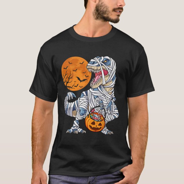 Halloween For Boys Men Dinosaur T Rex Mummy Pumpki T-Shirt (Front)