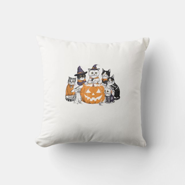halloween for Cat Cute Kitten Ghost Skeleton Lover Cushion (Front)