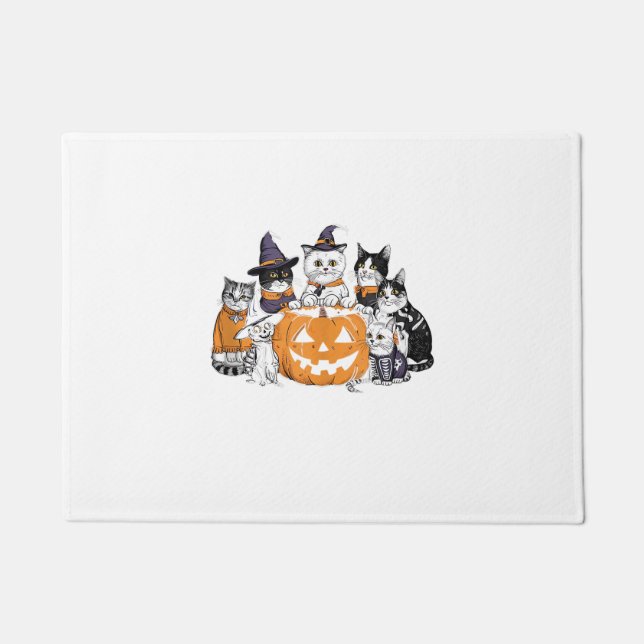 halloween for Cat Cute Kitten Ghost Skeleton Lover Doormat (Front)