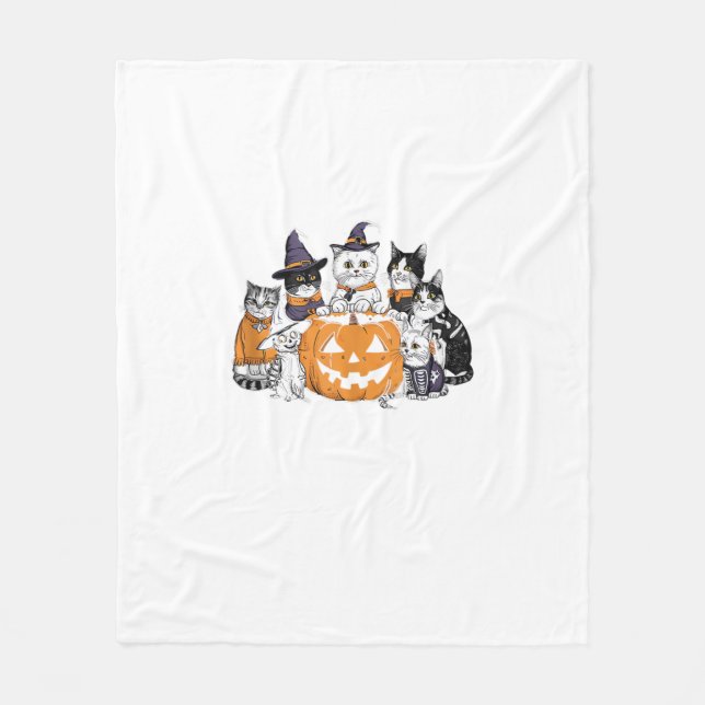 halloween for Cat Cute Kitten Ghost Skeleton Lover Fleece Blanket (Front)