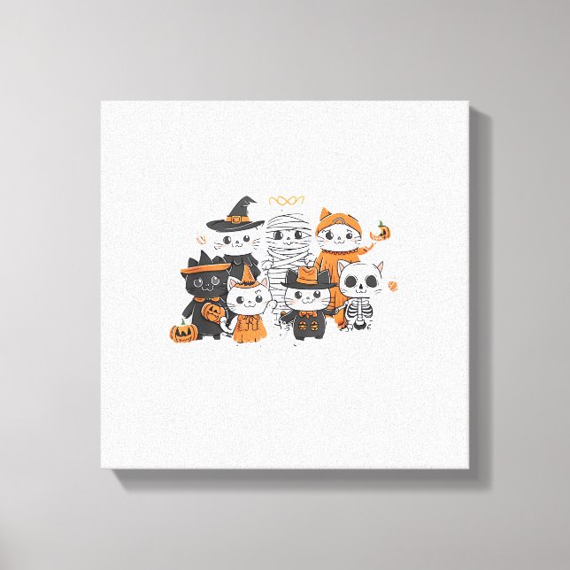 halloween for Cat Cute Kitten Skeleton Ghost Funny Canvas Print (Front)