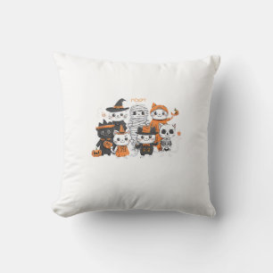 halloween for Cat Cute Kitten Skeleton Ghost Funny Cushion