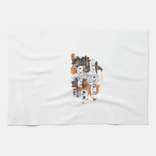 halloween for Cat Cute Kitten Skeleton Ghost Funny Tea Towel