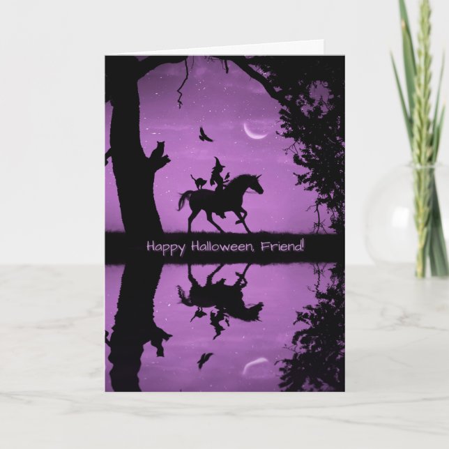 Halloween for Friend Cute Witch and Unicorn Card (Front)
