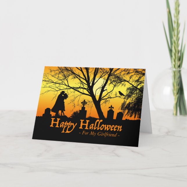 Halloween for Girlfriend, Couple Kissing, Cemetery Card (Front)