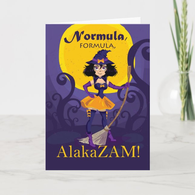 Halloween for Husband, Cute Witch with Spell Card (Front)