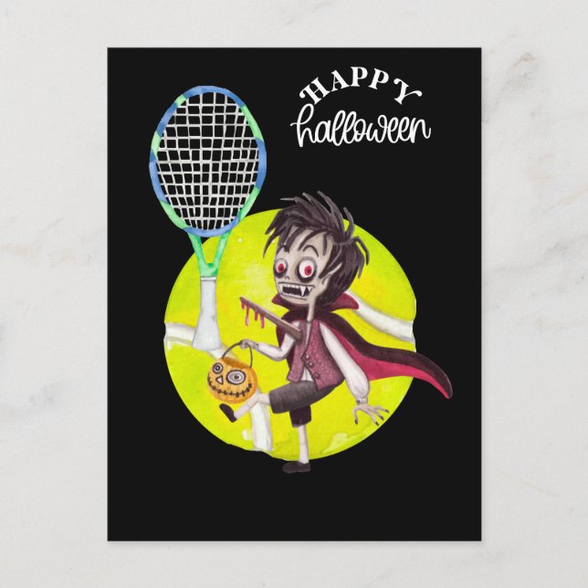 Halloween for Tennis Player with racket and ball Holiday Postcard (Front)