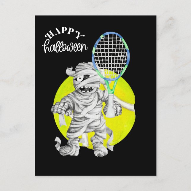 Halloween for Tennis Player with racket and ball  Holiday Postcard (Front)