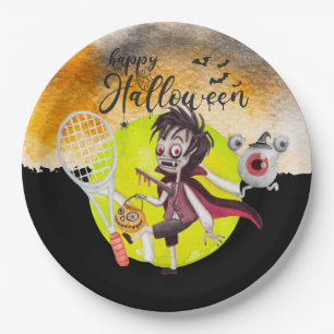 Halloween for Tennis Player with racket and ball Paper Plate