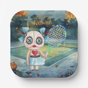 Halloween for Tennis Player with racket  Paper Plate