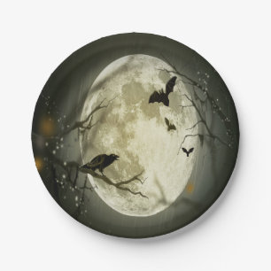 Halloween Forest, Bats, Landscape Paper Plate