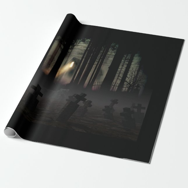 HALLOWEEN FOREST CEMENTERY WRAPPING PAPER (Unrolled)