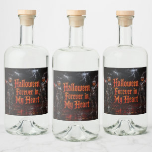 Halloween Forever In My Heart Gothic Pumpkin Jack Liquor Bottle Label