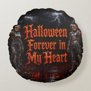 Halloween Forever In My Heart Gothic Pumpkin Jack Round Cushion