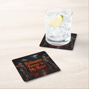 Halloween Forever In My Heart Gothic Pumpkin Jack Square Paper Coaster