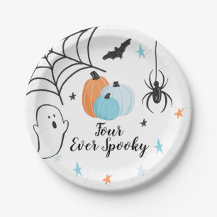 Halloween Four Ever Spooky Birthday Blue Pumpkins Paper Plate