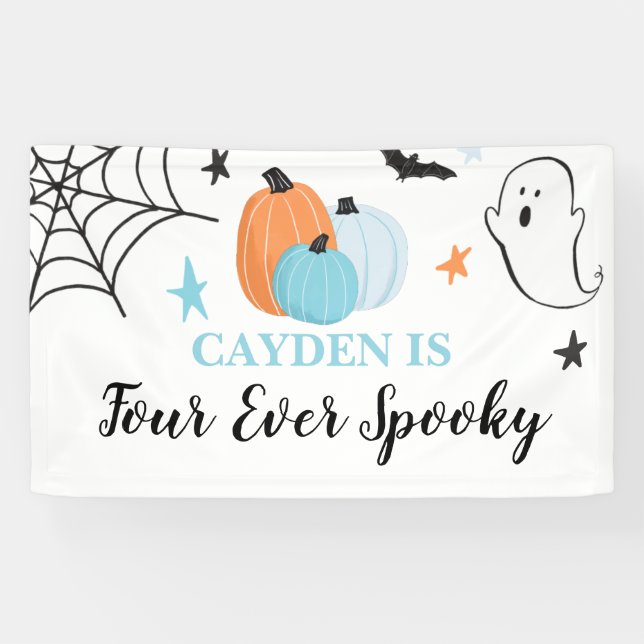Halloween Four Ever Spooky pumpkins 4th Birthday Banner (Horizontal)