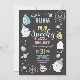 Halloween FOURever 4th Birthday Girls Party Ghosts Invitation