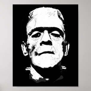 Halloween Frankenstein Monster Black And White Poster