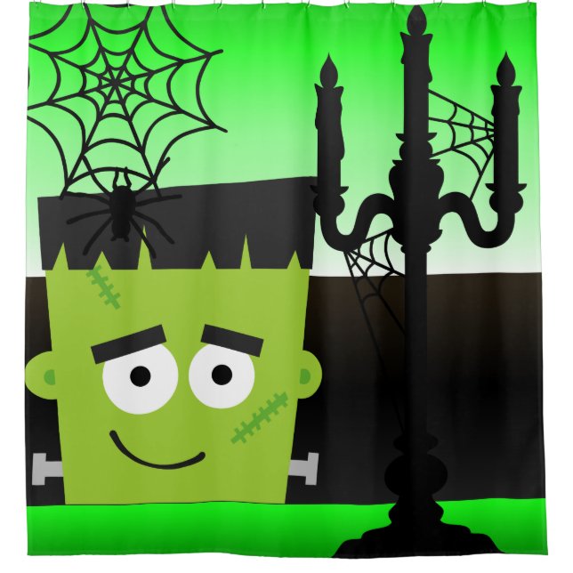 Halloween Frankenstein Spider Webs Candelabra Shower Curtain (Front)