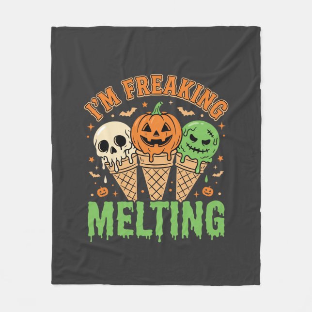Halloween Freaking Melting Ice Cream Fleece Blanket (Front)