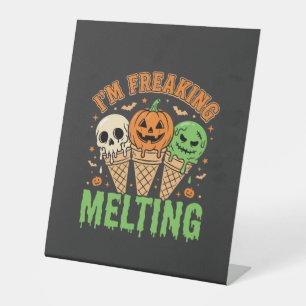 Halloween Freaking Melting Ice Cream Pedestal Sign